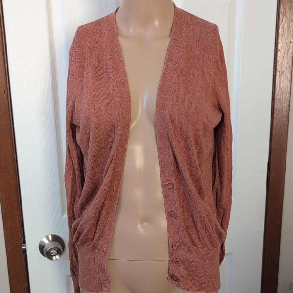 Moda International Rust Button Front Cardigan Sweater Silk & Cashmere- Med